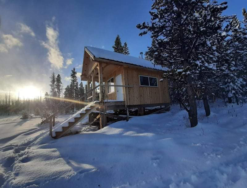 A brand new warming hut for XC Skiiers near the parking lot of the Tweedsmuir Ski Club recreation area.